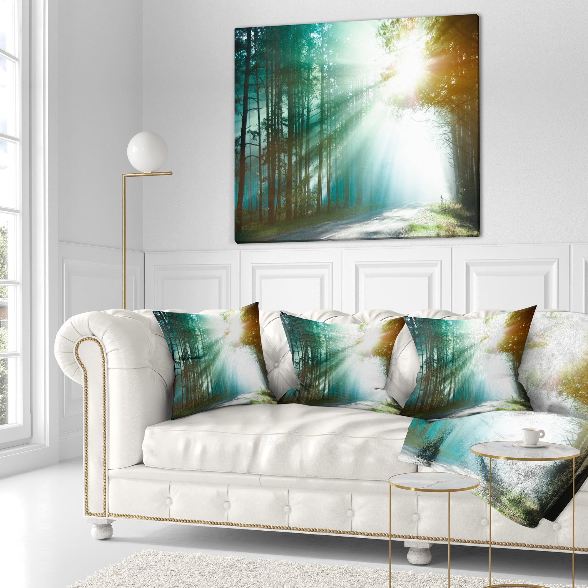 Designart Magic Blue Forest - Landscape Photography Throw Pillow - 18x18
