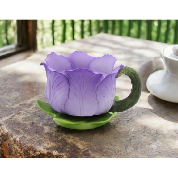 Ceramic Purple Tulip Flower Votive Candle Holder, Gift for Her, Gift for Mom, Home Decor