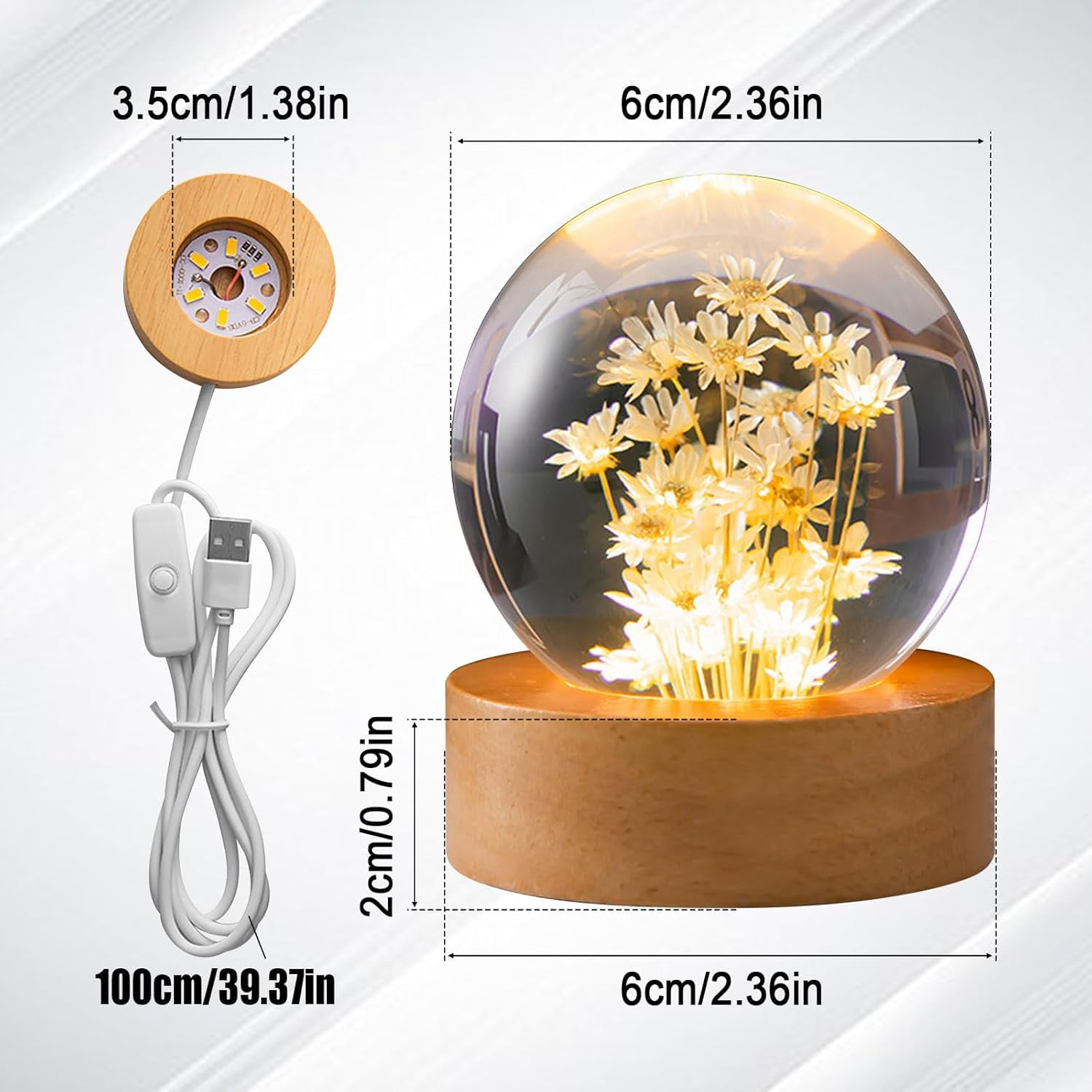 MARZIUS Veilleuse Boule De Cristal En Forme De Fleur De 6,1