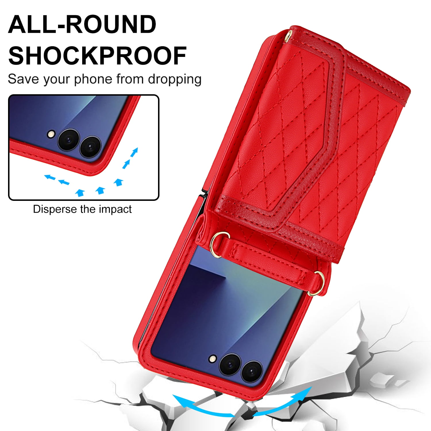 ShellTech for Samsung Galaxy Z Flip 7 PU Leather Flip Case with Wrist Strap, RFID Blocking PU Leather Crossbody Wallet Phone Case with Card Slot Cash Pocket Kickstand Case Cover,Red
