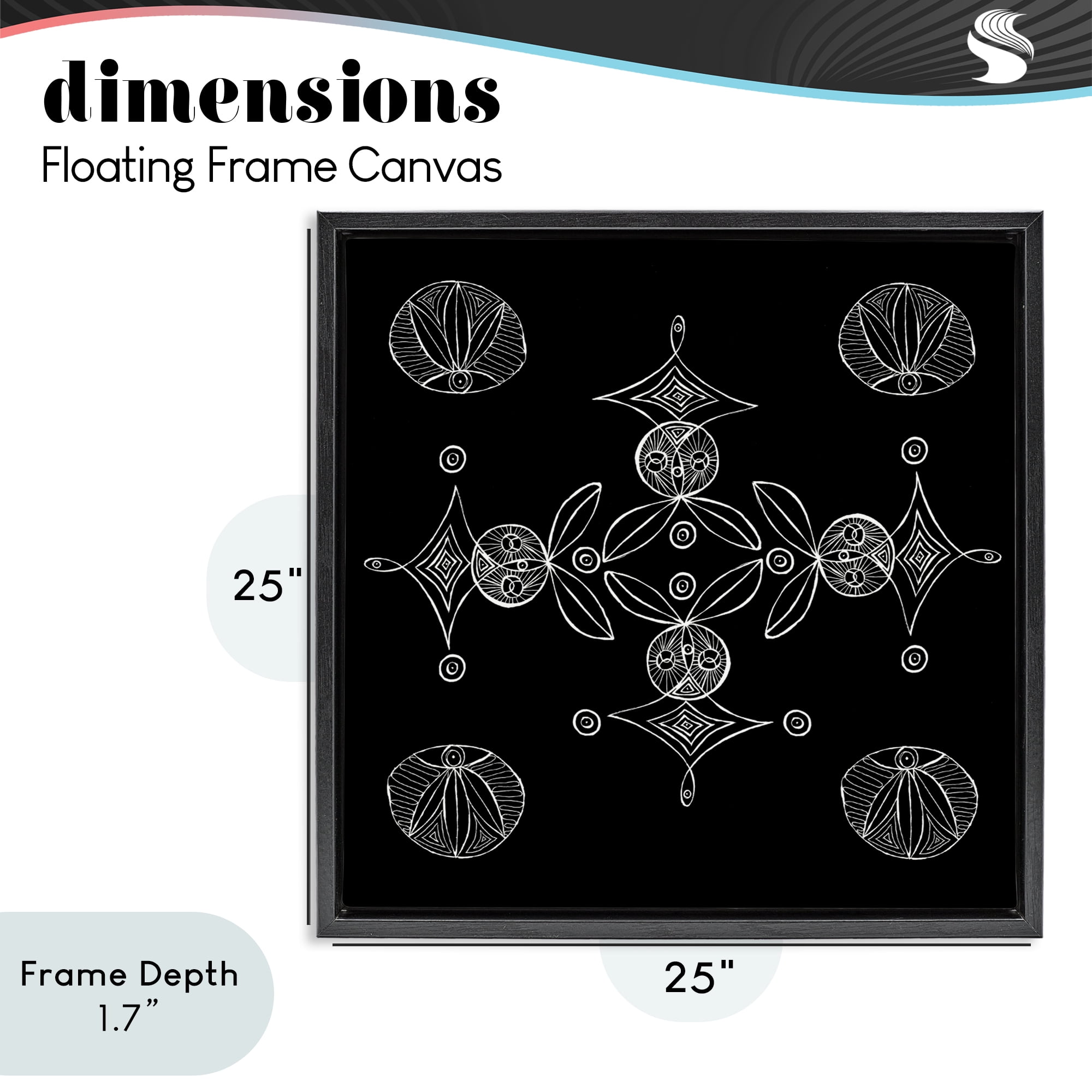 Stupell Industries Simple Monochrome Fractals Black Framed Floater Canvas Wall Art, design by El Perkin