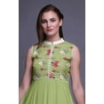 thumbnail image 5 of Bimba Light Green2 Stripe Anarkali Dress Mandarin Collar Sleeveless Kurtis for Women Print Maxi Dress Large, 5 of 6