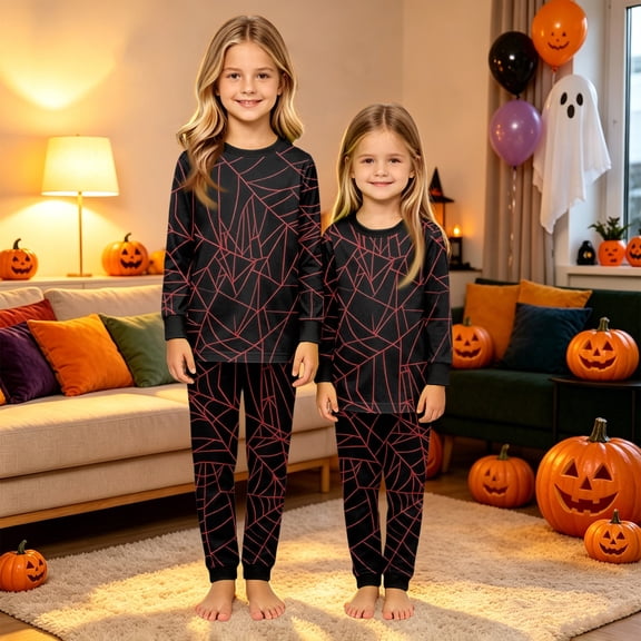 Family Halloween Matching PJs Pajamas Set, Spooky Pumpkin Ghost Long Sleeve Loungewear Sleepwear Outfits for Holiday Celebration