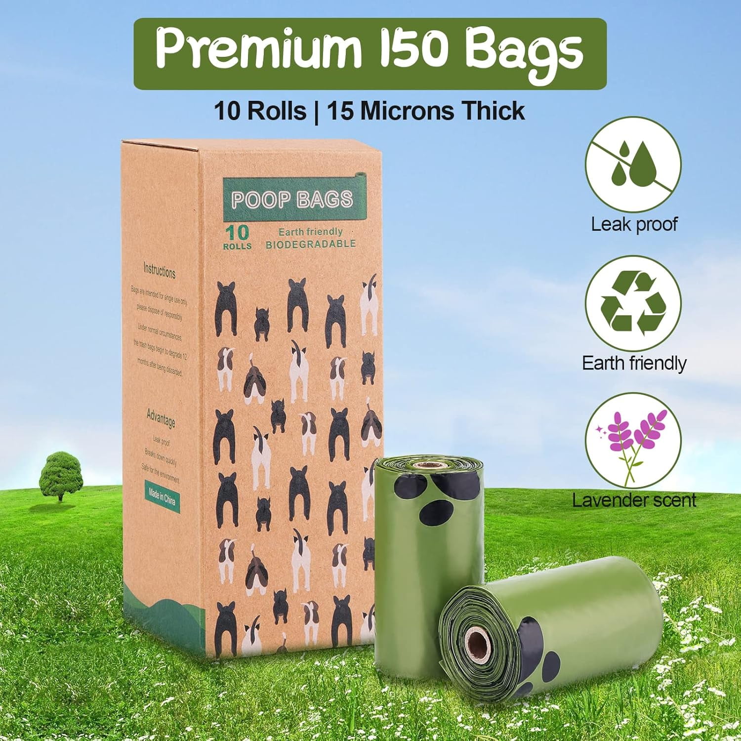 Ultra Thick Lavender-Scented Dog Waste Bags Leak-proof Large Pet Poop Bags for Dogs 150 Count