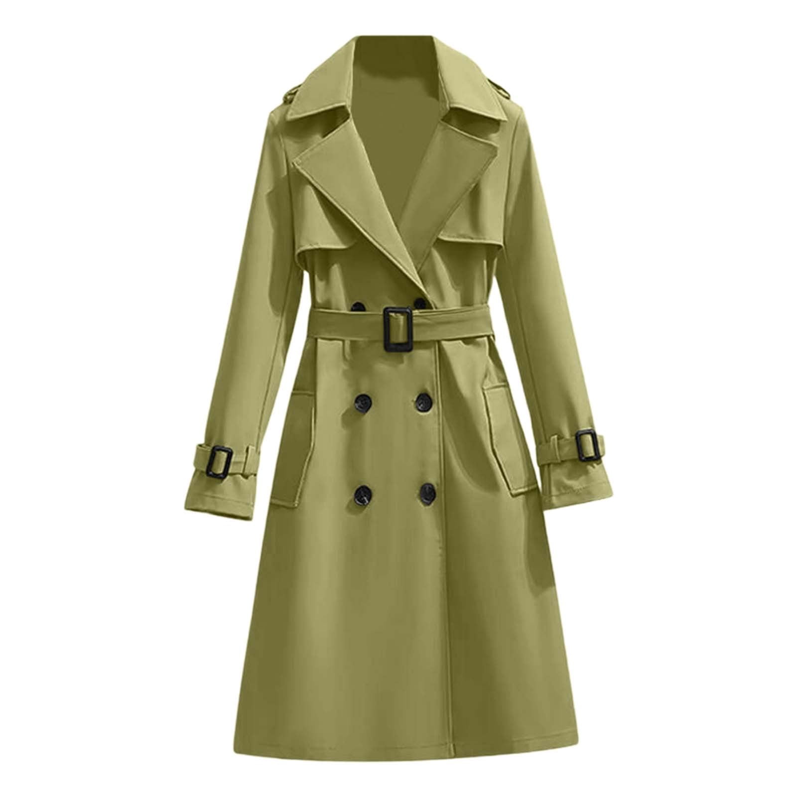 Long Trench Coat for Women 2025 Long Sleeve Double Notched Lapel Classic Overcoat with Belt Outerwear