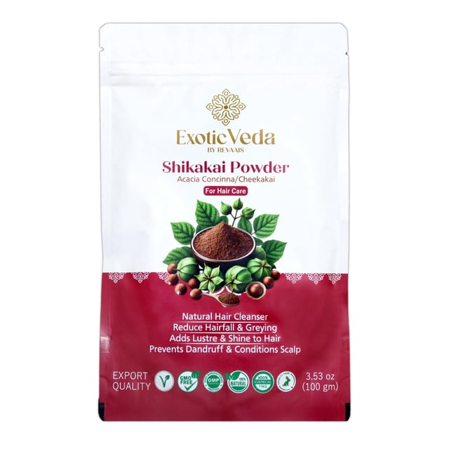 Exotic Veda Organic Shikakai Powder Limpiador y acondicionador natural para el cabello Fórmula herbaria sin OGM para un cabello fuerte y brillante 100 g