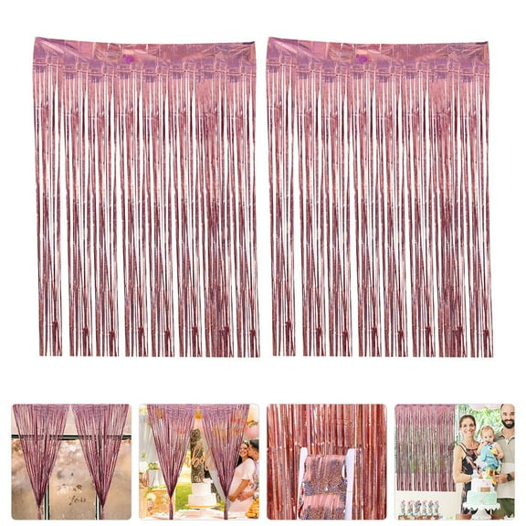FOLOYORI Party Backdrop Tinsel Curtains Rose Gold 2Pcs 98.4X39.4In