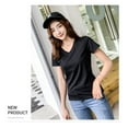 thumbnail image 2 of Women Short Sleeve V Neck Solid Color Slim Fitted Cotton T-Shirt, 2 of 2