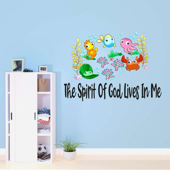 The Spirit Of God Lives In Me Sea Creatures Crab Octopus Fish Seahorse Clam Shellfish Urchin Kelp Queen Sweet Dreams Bedtime Unicorn Holiday Decorating Wall Decal Sticker - Size: 40 In X 28 In