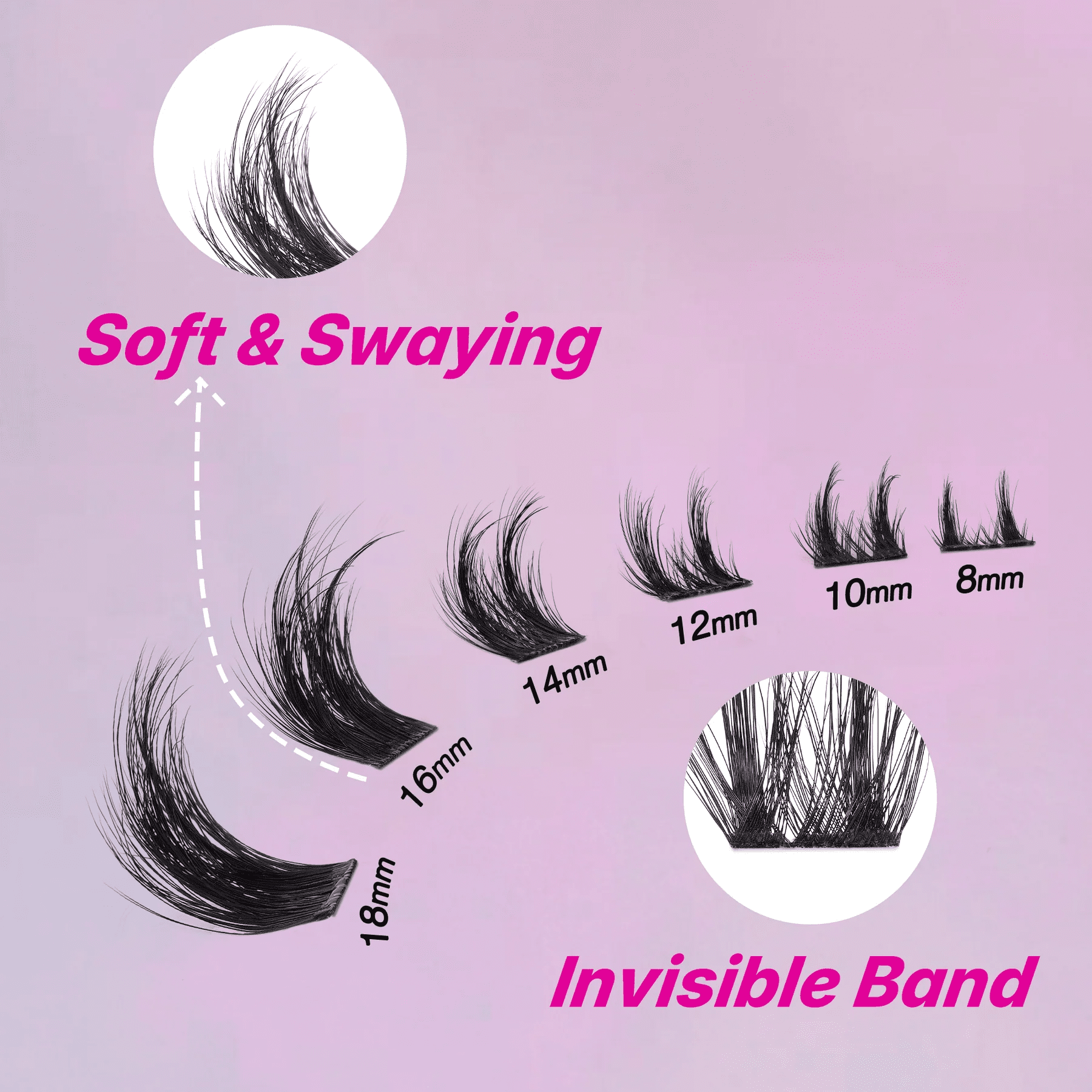 VEYESBEAUTY Wheat Lash Clusters, Wispy Lashes with Invisible Band, Individual Eyelashes Lightweight & Reusable, 112 Clusters Tray