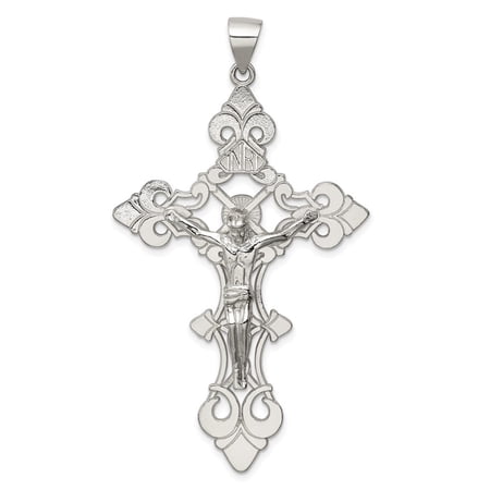 Diamond2Deal 925 Sterling Silver Large INRI Crucifix Pendant for Women (L- 2.63 inch, W- 1.41 inch)