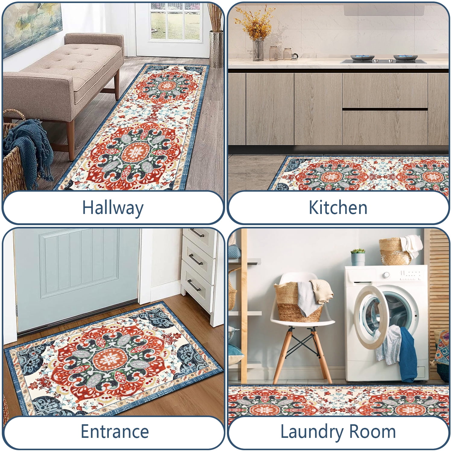 TECHVIDA Kitchen Rugs Sets 3 Piece with Runner Non Slip Kitchen Mats for Floor Washable Bohemian Runner Rug Kitchen Floor Mat Carpet for Hallway Laundry Room Door Office Sink
