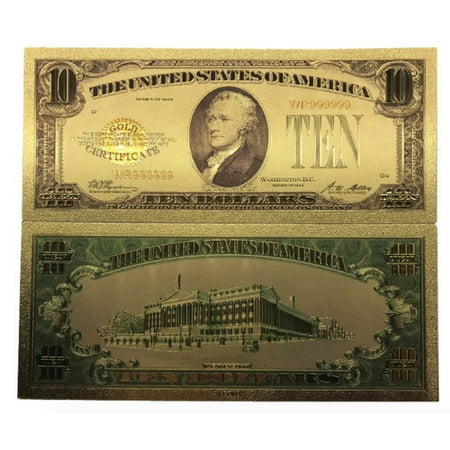 Ten Dollar Commemorative Collectible Premium Replica Paper Money Bill 24k Gold Plated Fake Currency Banknote Art Holiday (Best Paper For Fake Money)