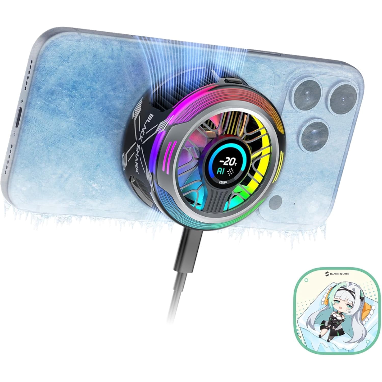 Black Shark Cooler 6 Pro Magnetic Phone Cooler for iPhone & Android Smart Display • 35W Cooling • App-Controlled RGB • MagSafe Compatible • Gaming/Streaming