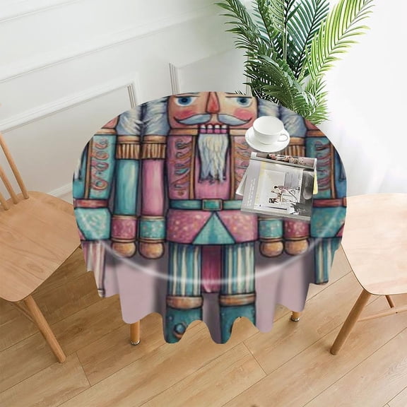 RKSupls 60 Inch Round Tablecloth, Pastel Nutcrackers Premium Polyester Straight Edge Wrinkle Resistant Washable Table Cover for Party Home Dining Decor
