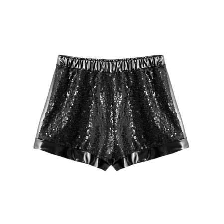 inlzdz Kids Girls Shiny Sequin Dance Shorts Gymnastics Athletic Tumbling Bottoms Boyshorts Black 8