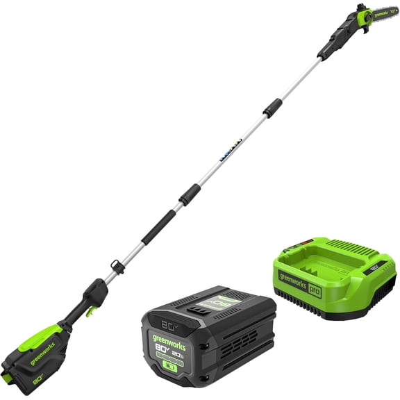 Greenworks 80V 10" Brushless Cordless Polesaw (Great For Pruning and Trimming Branches / 75  Compatible Tools), 2.0Ah Battery and Charger