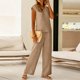 thumbnail image 3 of Tops de Mujer Vestido Casual de Manga Larga Suelta Cuello en V de Manga Corta con Pantalones de Piernas Anchas Set de Pantalones Cortos de Bolsillo, Trajes de Calentamiento de Mujer 2 Piezas, 3 of 6