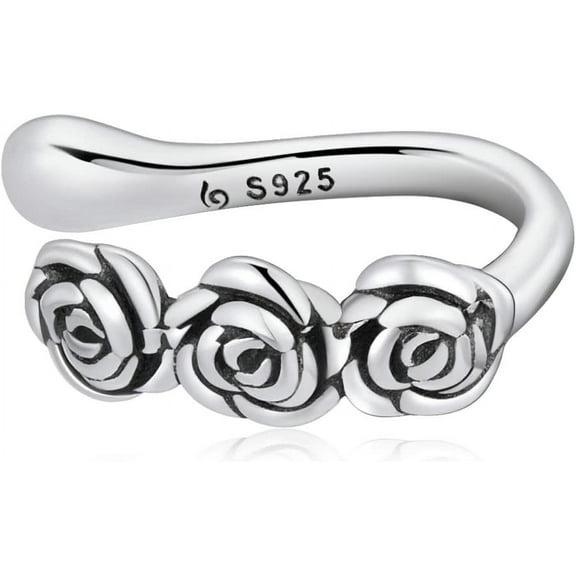 Vintage Rose Flower Ear Cuff Wrap Earrings 925 Sterling Silver for Women Cartilage Huggie Hoops Non Piercing Cute Jewelry