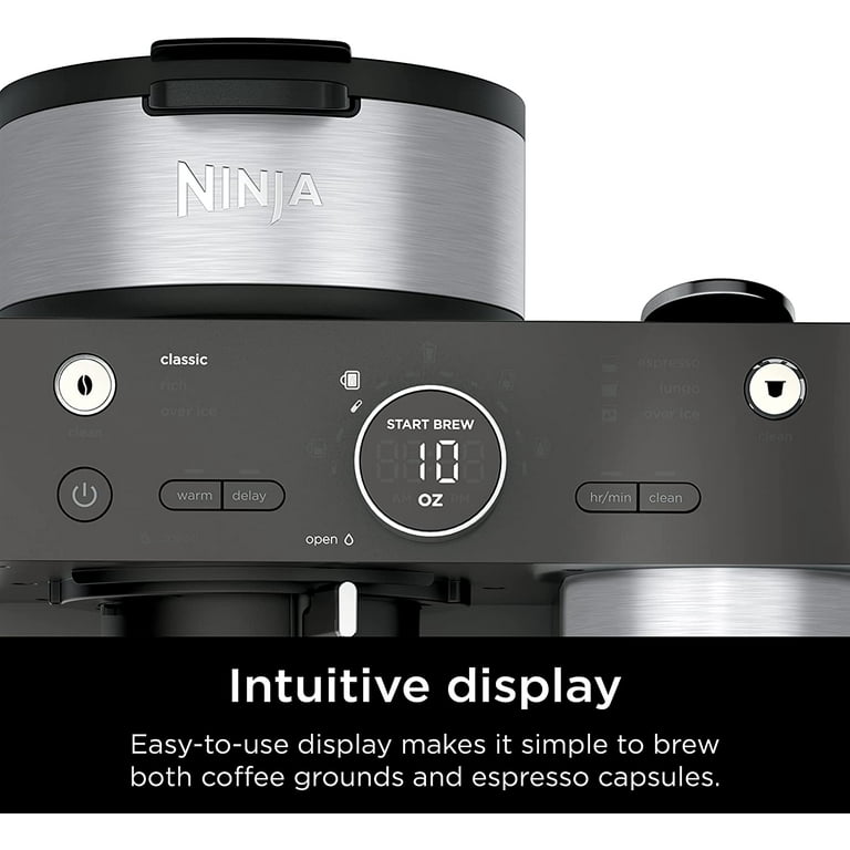  Ninja CFN601 Espresso & Coffee Barista System, Single-Serve  Coffee & Nespresso Capsule Compatible, 12-Cup Carafe, Built-in Frother,  Espresso, Cappuccino & Latte Maker, Black & Stainless Steel: Home & Kitchen