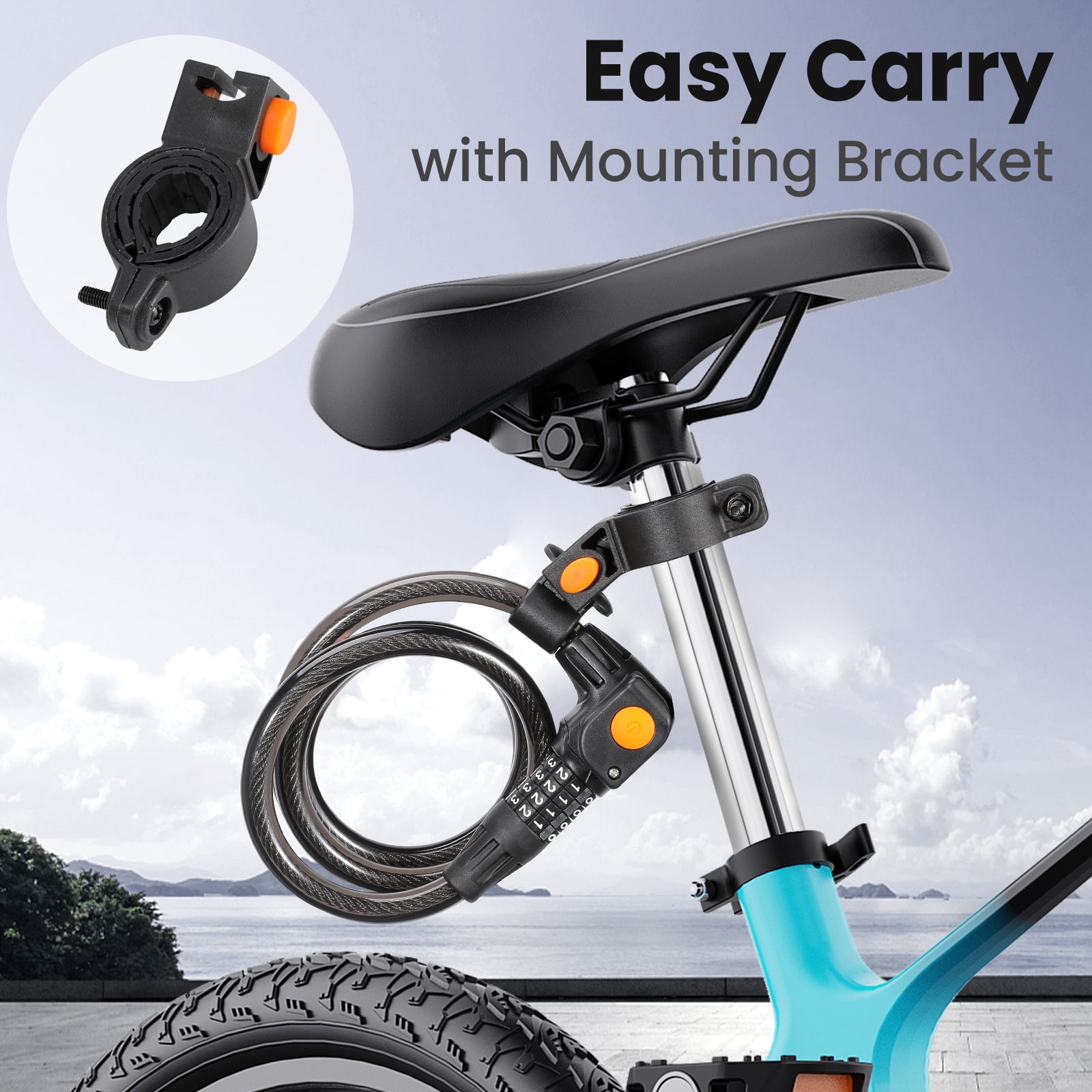 Bike Lock Bicycle Lock Cable with Combination Key LED Light 4 Feet Coiled Secure Resettable Bike Combination Lock with Mounting Bracket for Bikes
