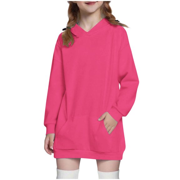 ZACPNCV Girls Plain Hoodies Cute Sweatshirts Fleece Hooded Pulr Tops Sweaters Casual Fall Winter Clothes Hot Pink 7-8 Years