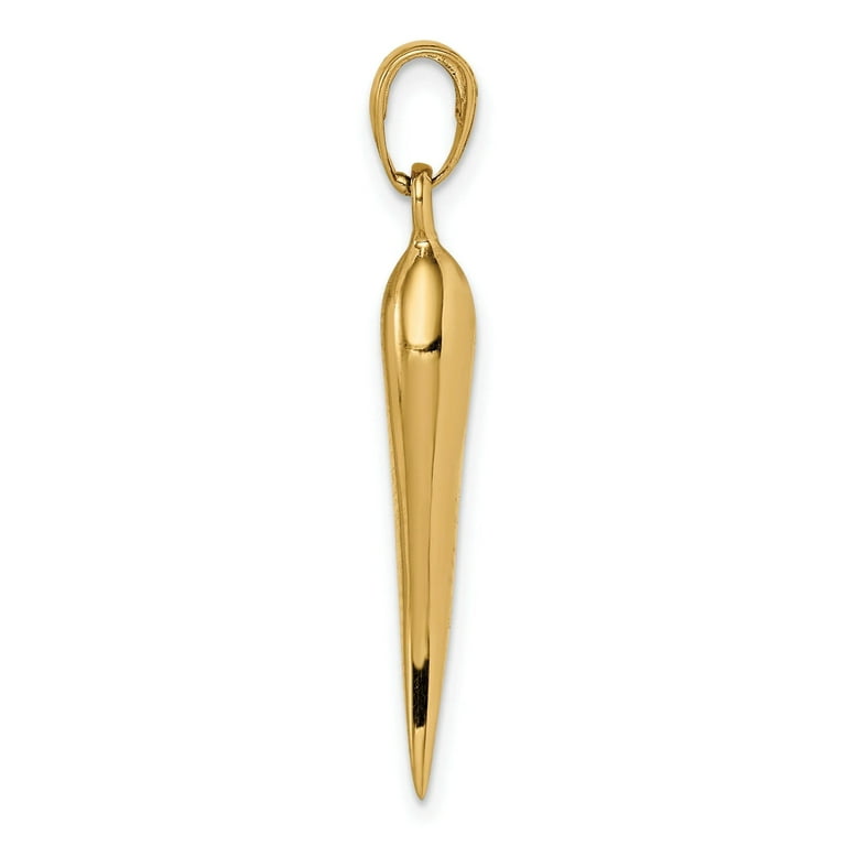 14k Yellow Gold Large 30mm Solid 3-D Italian Horn Pendant 14k Yellow Gold Large 30mm Solid 3-D Italian Horn Pendant