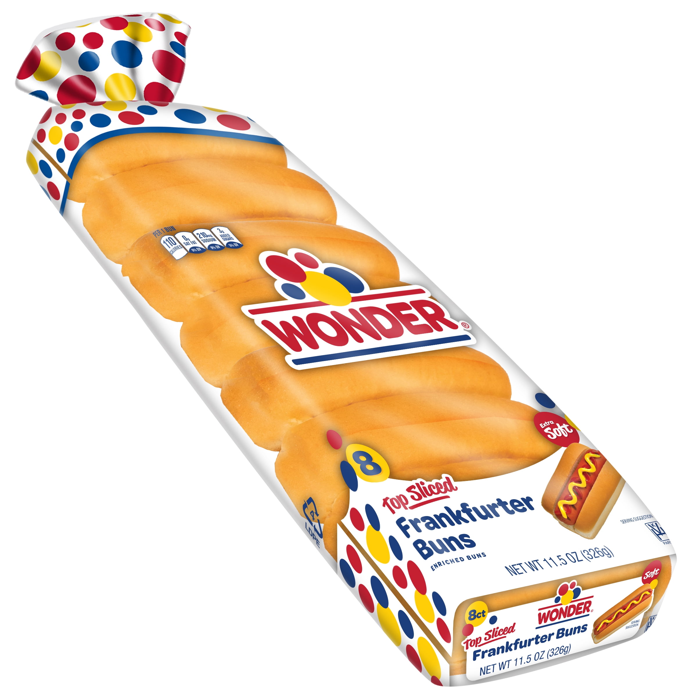 Wonder Bread Frankfurter Buns, Top Sliced Hot Dog Buns, 8 Count, Shelf-Stable