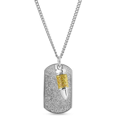 316L Stainless Steel Gold Glitter Bullet Silver Glitter Dog Tag Pendant, 24 Curb Chain