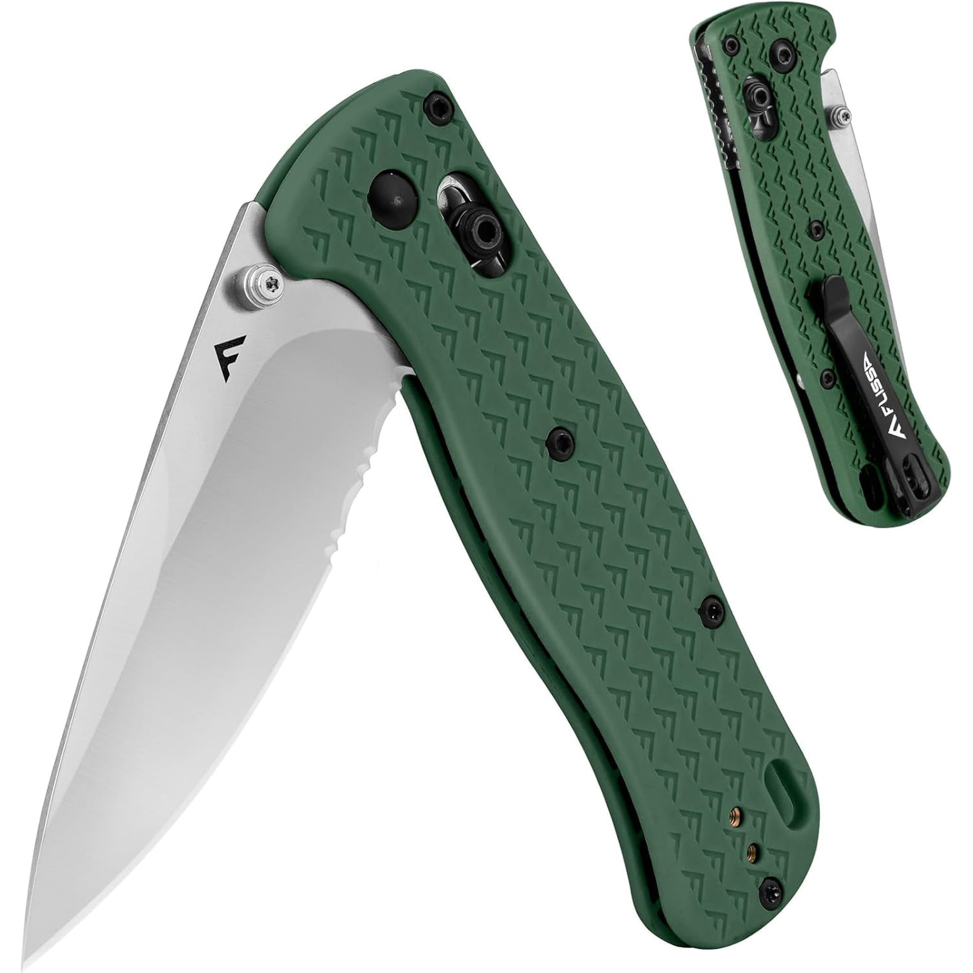 FLISSA 4.5 Folding Pocket Knife Lightweight EDC Pocket Knife with Axis Lock 3.2 AUS-8 Steel Blade Sharp Camping Hiking Knife with Pocket Clip Unique Tool Gift for Men Dad (Green)