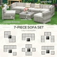 thumbnail image 5 of Outsunny 7-Piece Patio Furniture Set, Outdoor Wicker Conversation Set, All Weather PE Rattan Sectional Sofa w/ Faux Wood Table, Stripe Pillows, Beige, 5 of 9