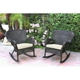thumbnail image 2 of Jeco Set of 2 Windsor Espresso Resin Wicker Rocker Chair with Cushions Blue/Brown, 2 of 5