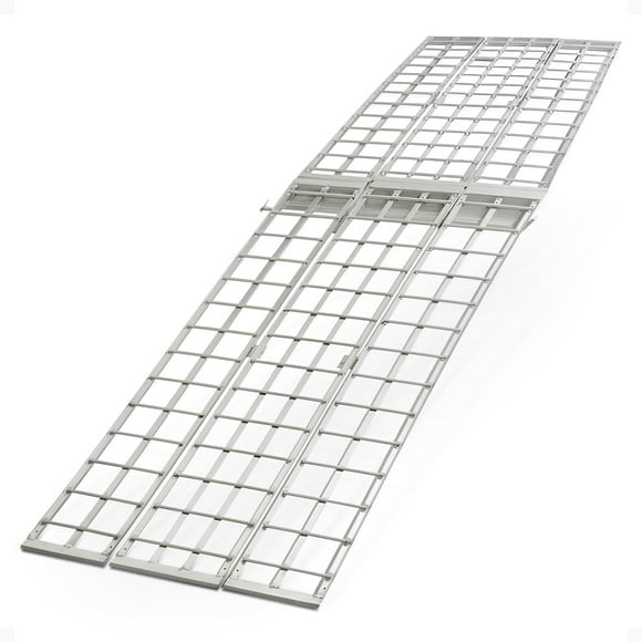 Black Widow Aluminum 10' Folding Motorcycle Ramp for Pickup Truck, Arched 3 Pieces, Silver