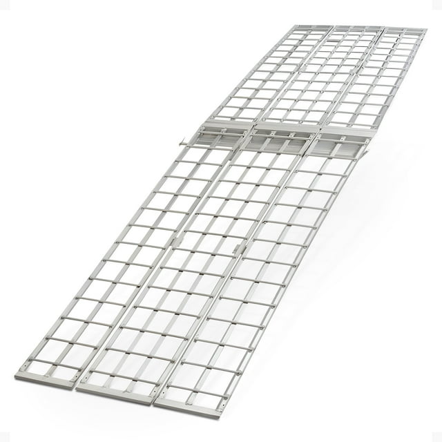 Black Widow Aluminum 10' Folding Motorcycle Ramp for Pickup Truck, Arched 3 Pieces, Silver