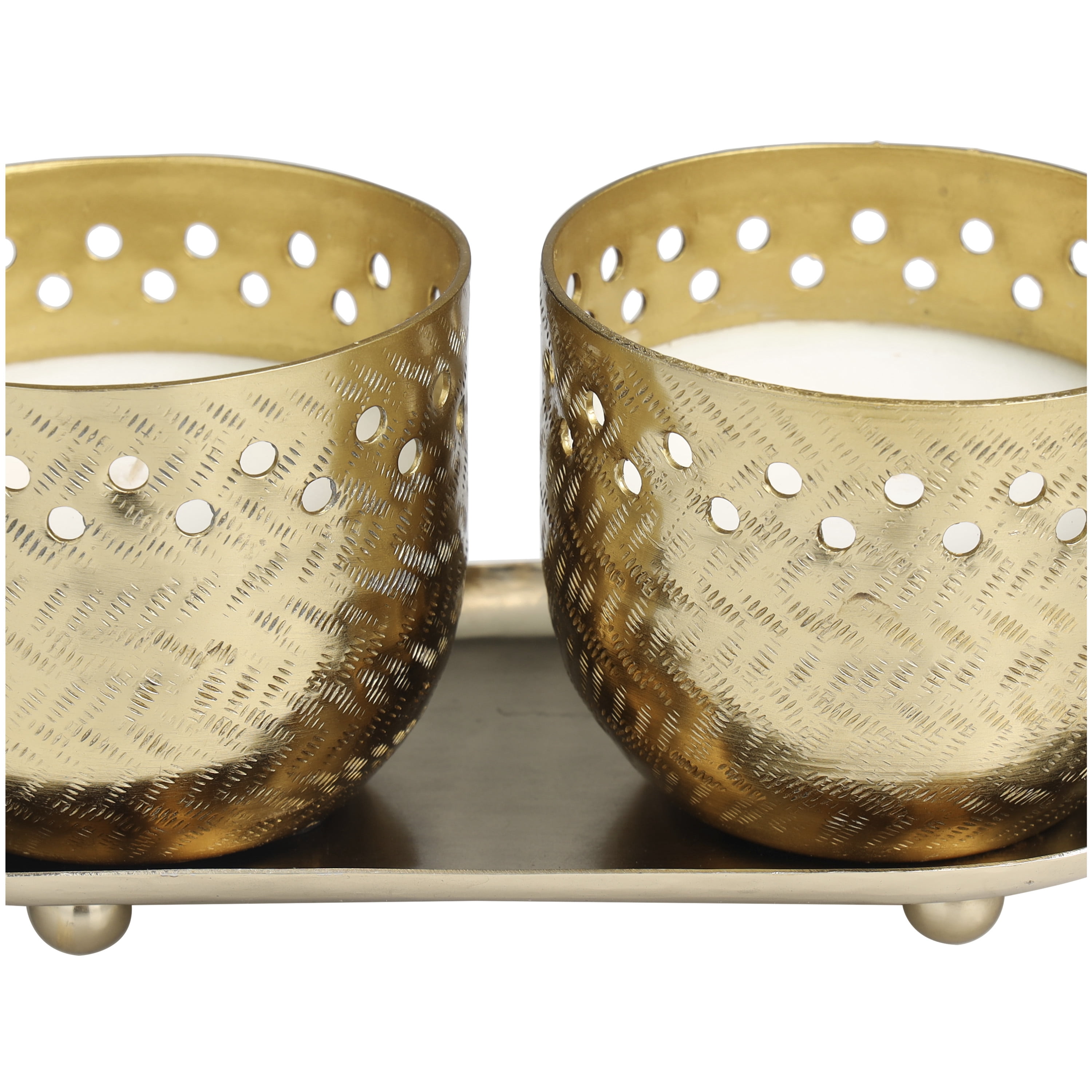 CosmoLiving by Cosmopolitan 2 Holder Gold Metal Egyptian Mint Scented Cutout Spotted 7 oz 1 Wick Candle with White Wax, (Set of 2)
