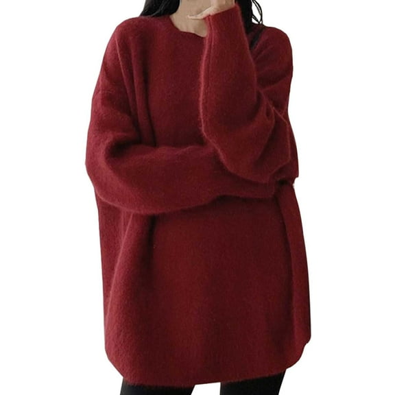 Womens Sweaters Fall Clothes Women Solid Pullover Round Neck Sweater Loose Long Sleeve Gentle Casual Knitted Sweater Top