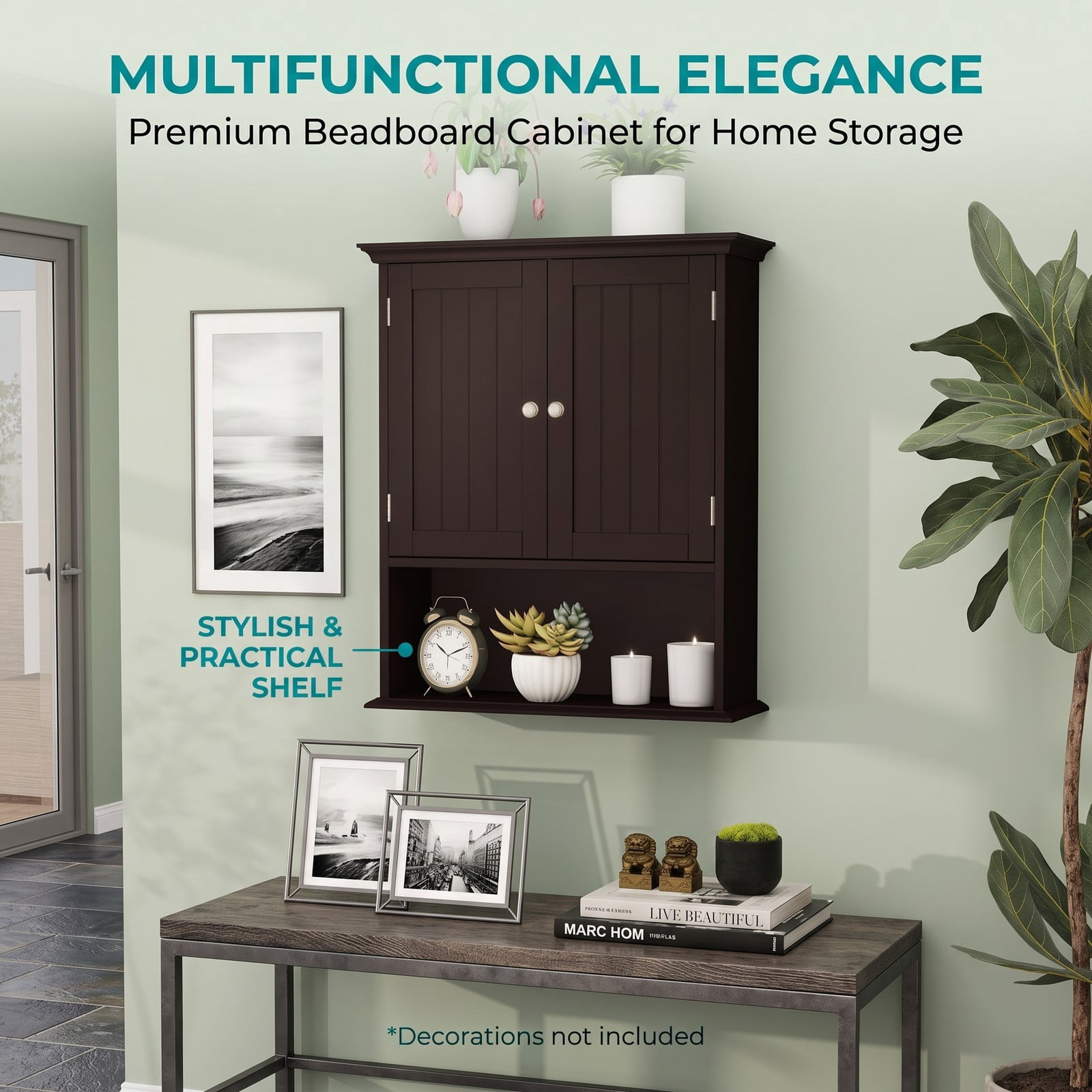 ALPULON Wall Mount Bathroom Cabinet, Space-Saving Wall Storage Organizer with 2 Doors and Adjustable Shelves for Bathroom Kitchen Bedroom Entryway, Coffee Brown