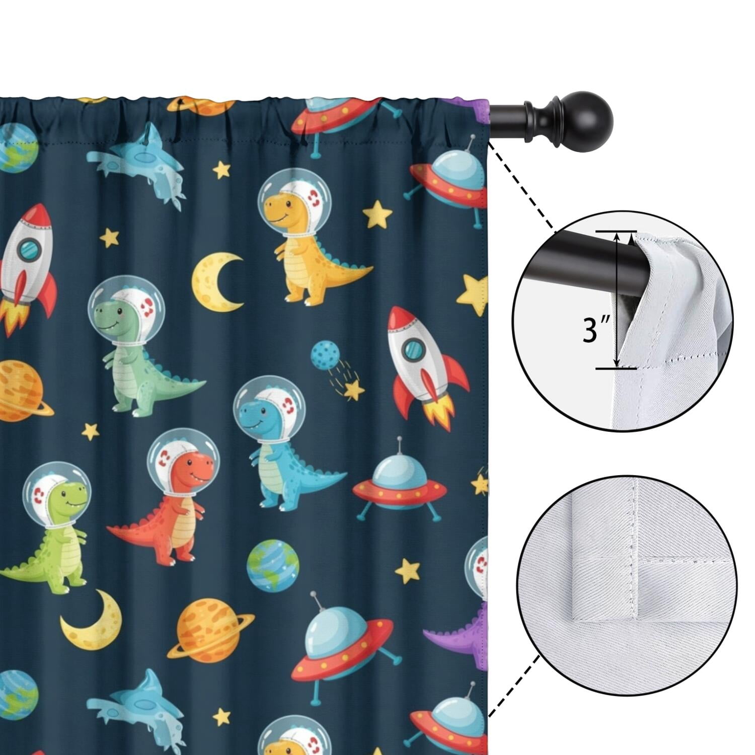 Blackout Kids Curtains,Space Dinosaurs Rockets Planets Childrens Insulated Curtains Set Of 2,Bedroom Essentials,Toddler Room Decor 42"x63"