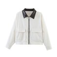 thumbnail image 4 of Unir Leather Collar Corduroy Bomber Jacket for Women, Zip Front, Relaxed Fit Casual Outerwear with Patch Pockets, 1 Piece, XS-L, 4 of 5