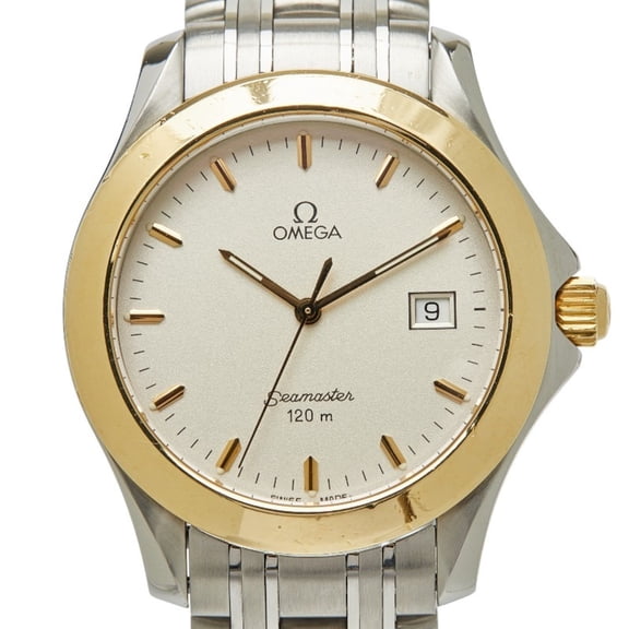 Pre-Owned Omega Seamaster Watch 2411.31 Quartz Beige Dial Stainless Steel Yellow Gold... (Good)