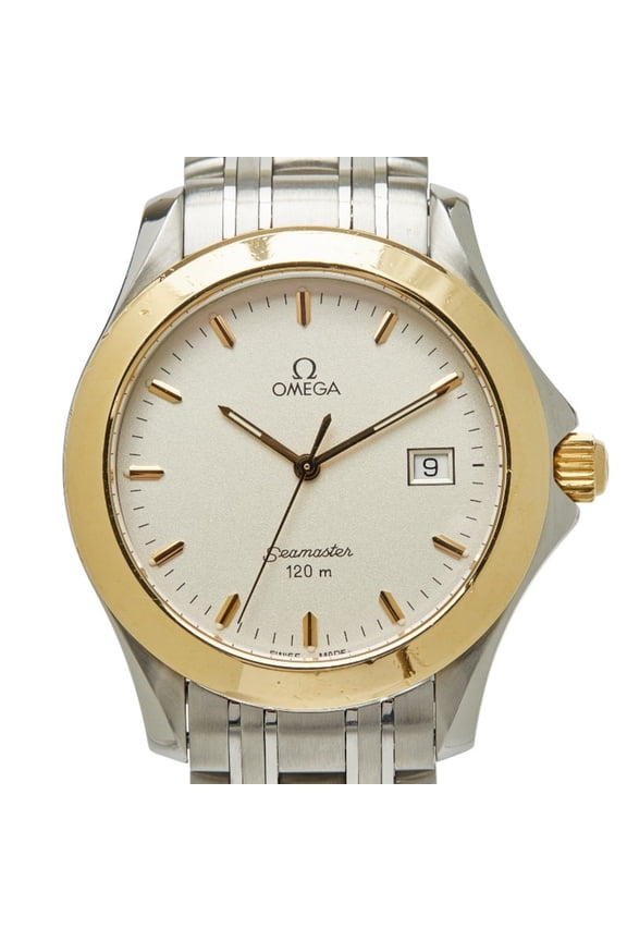 Pre-Owned Omega Seamaster Watch 2411.31 Quartz Beige Dial Stainless Steel Yellow Gold... (Good)