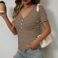 thumbnail image 3 of Annhoo Tops for Women Summer Casual Striped Button V Neck Short Sleeve Shirts Lightweight Comfy Casual Blouses, 3 of 8