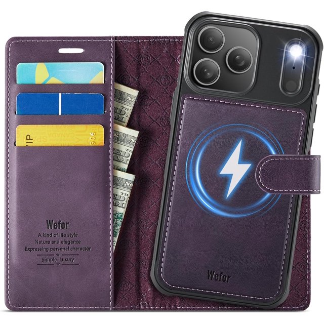 Compatible con iPhone 11 Pro Funda billetera desmontable Compatible con Magsafe, Soporte para Tarjetero con Bloqueo RFID y Tapa de Cuero PU 2 en 1 Funda Magnética a Prueba de Golpes