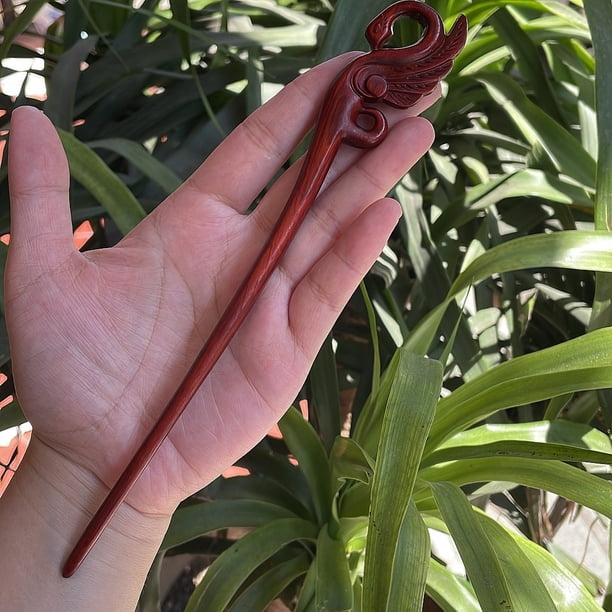 Horquilla antigua tallada en madera de sándalo rojo lobular, placa para el cabello, artesanías de madera pulida a mano, regalos antiguos de caoba