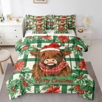 Castle Fairy Highland Cow 7-Piece Twin Geometric Plaid Christmas Ultra Soft Bedding Set