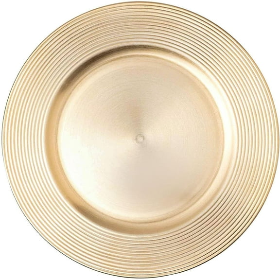 Simply Elegant Concentric Circles Edge Plastic Charger Plate | Service Plate for Parties, Dinner, Weddings, Quinceaneras and Events | 13 inch Diameter | Gold- Gloss Finish | Set of 12