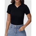 thumbnail image 3 of Women's Short Sleeve V Neck T Shirts Summer Knit Slim Fitted Basic Solid Color Tee Tops, 3 of 6