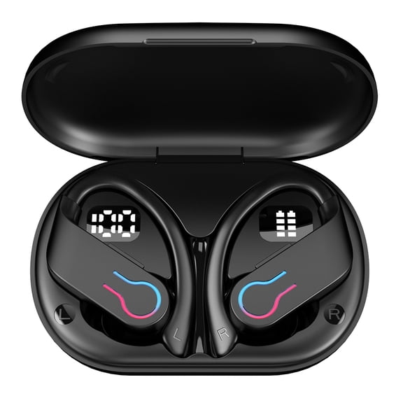 Wireless Sports Earbuds - IPX7 Waterproof Soft Silicone Ear Hooks, Bluetooth 5.3, 60H Playtime (800mAh Case 10H/Earbud), Dual LED Display, HD Stereo & Clear Calls with One-Button Control