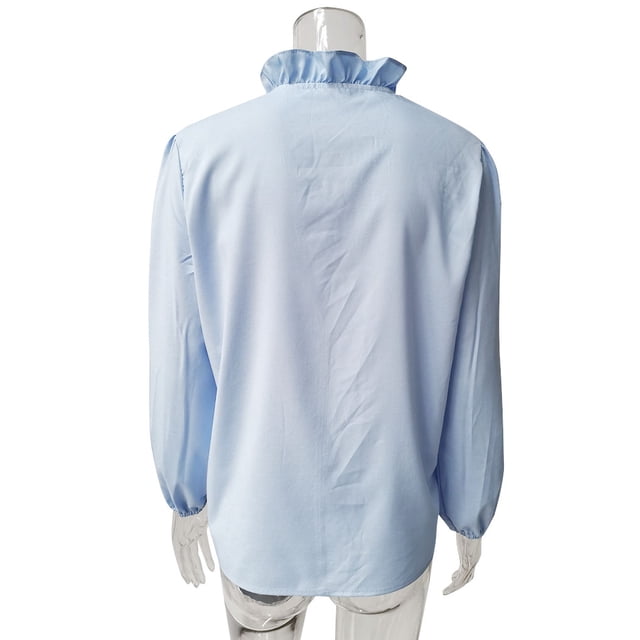 Minnieouse Blusa Estampado Verano Camisa Estampado Verano Manga Larga Cuello V Trabajo Mujer Top Prendas para la parte del cuerpo Azul S Minnieouse AP003018-13