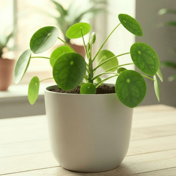 Chinese Money Plant Live in 4 Inch Pot, Pilea Peperomioides Live Plant from 4-7 Inches Tall for Planting, Suited for Home Office Decor